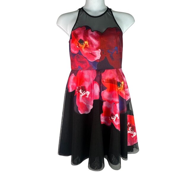 Belle Badgley Mischka Orchid Halter Skater Dress illusion Neckline Size 10 NWT - Picture 1 of 13